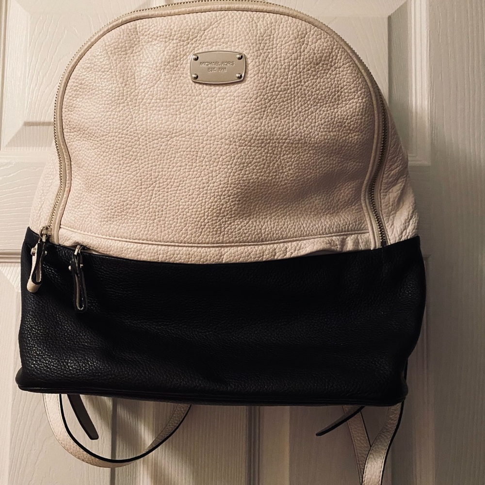 Beautiful Michael Kors White with Black Leather Backpack